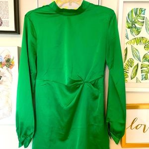 Emerald green satin dress